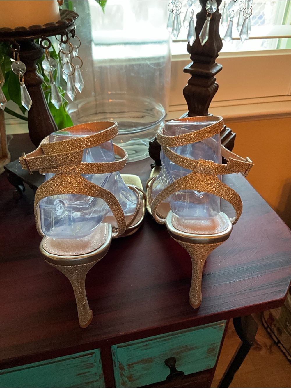 Gold Strappy High Heel Sandals - Women - Picture 3 of 7